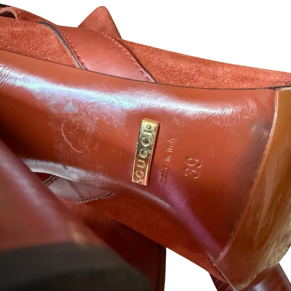 Gucci Abigail Suede Ankle Boots Rust Orange Ankle Straps EU 39 US 9 - Picture 10 of 16